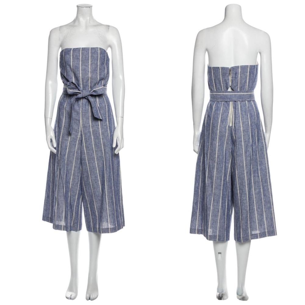 NEW Alice + Olivia Lucie Strapless Chambray Linen Jumpsuit Size 2